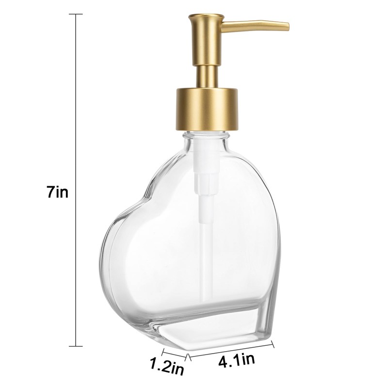 UHEY HOME Glass Soap Dispenser Bathroom, Heart-Shaped 6.7oz Refillable Liquid