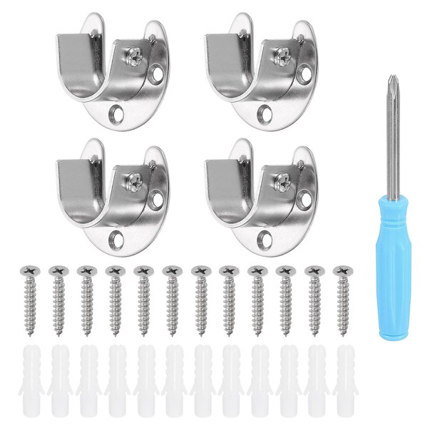 sourcing map 4pcs Stainless Steel Closet Rod Holder Set U-Shaped