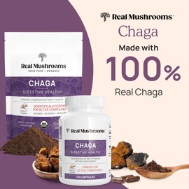 Real Mushrooms Chaga Mushroom Capsules – Organic Chaga Extract Powder with Extract Powder for Wellness & Energy Support– Vegan, Non-GMO, 120 Capsules – Organic Mushroom Supplement