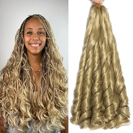 French Curl Braiding Hair 22 Inch 8 Packs Curly Braiding Hair Pre Stretched French Curl Crochet Braids extensions for braiding (24#, 22 Inch (Pack of 8))