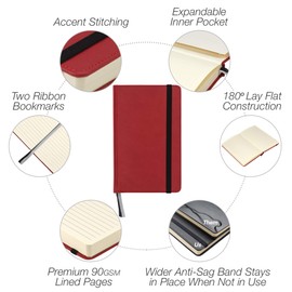 Samsill Classic Size Writing Notebook Journal, Hardbound Cover, 5.25 Inch x 8.25 Inch, 120 Ruled Sheets (240 Pages), Red