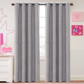 H.VERSAILTEX Blackout Star Curtains for Kids Room Boys Girls Twinkle Stars Thermal Insulated Cute Thick Soft Curtain Drapes, Grommet Top, 1 Panel, 52" W x 84" L, Grey/Pink
