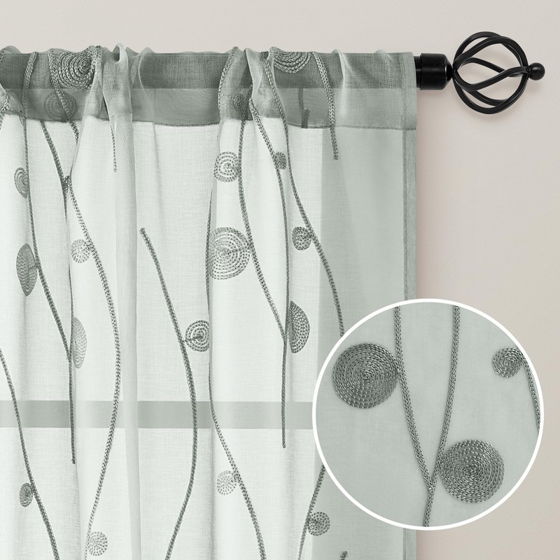 HOMEIDEAS Sage Green Sheer Kitchen Curtains 30 X 36 Inch