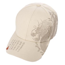 SLOW & MELLOW Cap, Dragon Design, Japanese Pattern, Baseball Cap, Casual, Men's, Kanji Cap, Adjustable Size, 3 Colors, beige