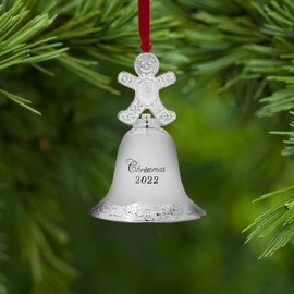 Wallace 2022 Silver-Plated Grande Baroque Bell Ornament w/Gingerbread Man Finial, 28th Edition