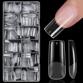 AddFavor Long Square Nail Tips, 420pcs Gel Nail Tips Square Long Fake Nails, Full Cover Clear Gel Tips 15 Size Acrylic Nails Tips for Nail Extensions, Press on Nails Making