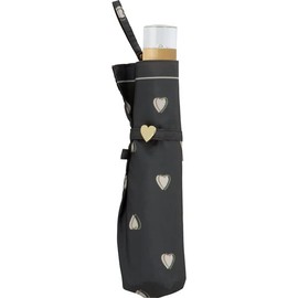 Wpc. 7712-012-002 Rain Umbrella, Charmy Heart, Mini, Charcoal, Folding Umbrella, 19.7 inches (50 cm), For Both Sunny and Rainy Weather, Heart Pattern, Pastel Color, Clear Handle, Heart Motif for