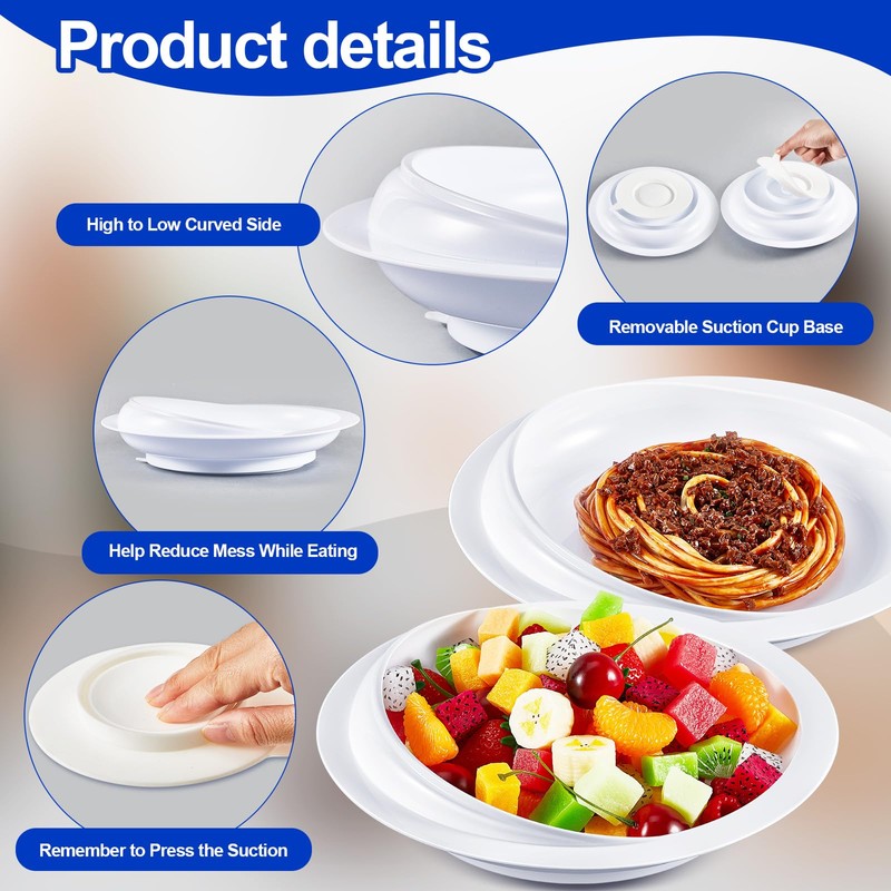 6 Pcs Spill Proof Scoop Plates with Suction Base, 9.2''