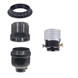 B&P Lamp Long Keyless Phenolic Socket, Med. Base, has Threaded Shell with Ring