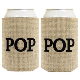 Father's Day Gift for Pop Burlap Pattern 2 Pack Can Coolie Drink Coolers Coolies