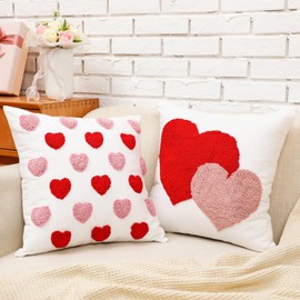 Briwooody 2 Pcs Valentine's Day Throw Pillow Covers 18 x 18 Inch Embroidery Cushion Covers Love Heart Pillow Cases for Sofa Bed Home Indoor Outdoor Decor Valentine Gift Couple Presents