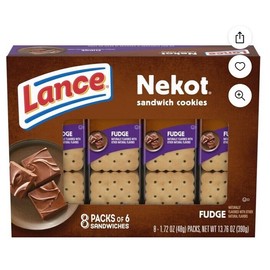 Lance Sandwich Cookies, Nekot Fudge, 8 Individually Wrapped Packs,