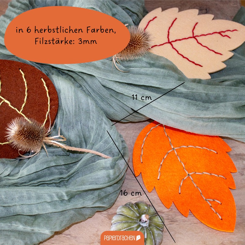 Papierdrachen Felt Leaves Craft Set for Threading - Autumn Decoration