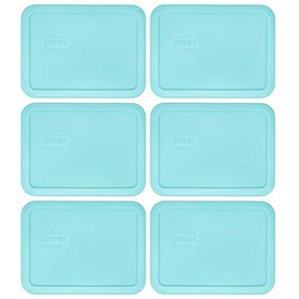 Pyrex 7210-PC Sun Bleached Turquoise Plastic Rectangle Replacement Storage Lids - 6 Pack