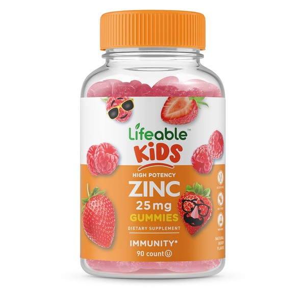 Lifeable Zinc Gummies for Kids - 25mg - Great Tasting Natural Flavor Gummy Supplement Vitamins - Gluten Free Vegetarian GMO Free Chewable - for Healthy Immune Support - for Children - 90 Gummies