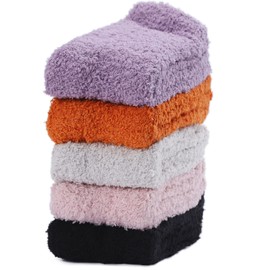 Oricordis Fuzzy Socks for Women, Soft Cozy Fluffy Plush Stocking Super Warm Thick Winter Sleep Socks Microfiber Slipper Cabin Fleece Socks 5 Pairs for Home Indoor