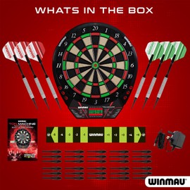 Winmau Ton Machine Electronic Dart Board - Soft Tip Dartboard for Adults, Dart Board Set with 90+ Games & Digital Scoreboard for 8 Players - 2 Sets of Soft Tip Darts, Throwing Line & Plastic Tips