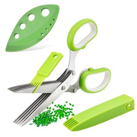 3PCS Gourmet Herb Scissors Set - Stainless Steel 5-Blade Multi-Purpose Kitchen Scissors with Safety Cover and Cleaning Comb - Cutter/Chopper/Chopper for Herbs - Kitchen Gadgets