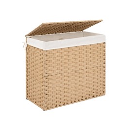 StorageWorks 130L Wicker Laundry Hamper with Lid, 2 Section Wicker Laundry Basket, Large Laundry Basket for Dirty Clothes, Laundry Hamper with Washable Linen Liner, Handwoven Clothes Hamper