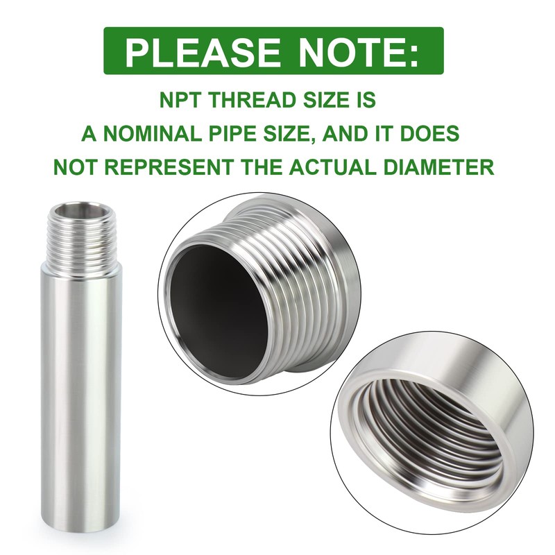 TAISHER 2PCS Stainless Steel Pipe Fittings, 1/2" NPT Male x