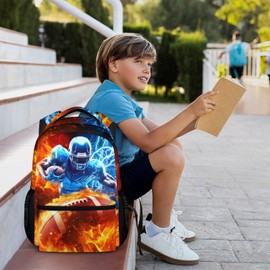CustomWish Boys Backpack, Football Backpacks for Kids Teens, 17 Inch Lightweight Sport School Bookbag for Elementary Middle Primary High Senior, Boys Back to School Supplies