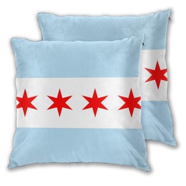 WLQAJJZ Chicago City Flag Throw Pillow Covers 2 Pack, 18x18 inch for Sofa Living Room Bed Bedroom Chairs Home Decor