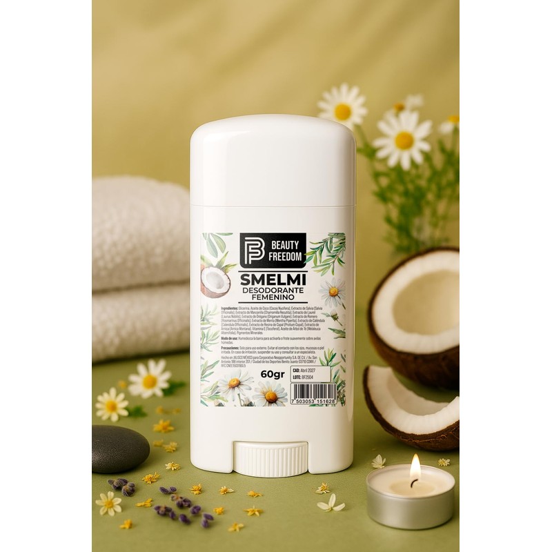 Desodorante Natural Barra Beauty Freedom Smelmi 60g Mujer | Sin