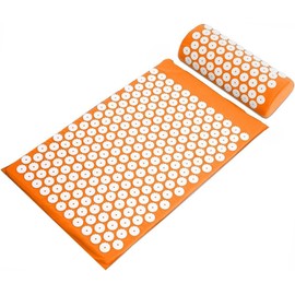 Elevon Acupressure Mat and Pillow Set for Back/Neck Pain, Acupuncture Mat Full Body to Relieve Muscle Fatigue, Massage Point Mats Acupuncture Eases Stress, Orange