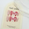 24pcs Red White Almond Shape Fake Nails Flower French Tip