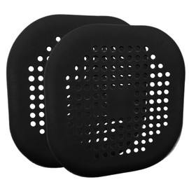 Seimneire 2 Pack 5.5 Inch / 140mm Drain Hair Catcher, Silicone Sink Drain Strainer Square Shower Drain Hair Catcher, Drain Protector Hair Catcher Hair Stopper for Bathroom Bathtub (Black)