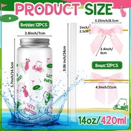 Didaey 12 Pcs Golf Ball Cups with Straw Lid and Twist Bow 14oz Disposable Drinking Cups Cute Golf Party Decorations for Women Sports Party Supplies Birthday Bridal Shower Wedding Gifts (Pink)