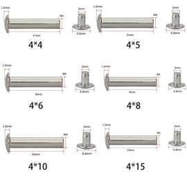 Leliafleury M4*6 Chicago Screw Posts 20Pcs Chicago Binding Screws Stainless Steel Flat Head Rivets for Craft Purse Belt Handbags, Silver