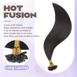 U Tip Hair Extensions Real Human Hair 50 Strands 40g 16inch Natural Black Pre Bonded Nail U Tip Hair Extensions #1B 16inch