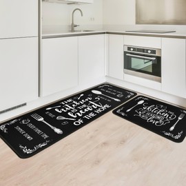 Black and White Kitchen Rugs Sets of 2 Non Slip Microfiber Mats for Floor Washable Farmhouse Area Rug Carpet Runner Hallway Laundry Room 17"x 47"+17"x 30"