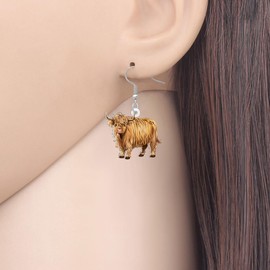 WEVENI Cute Highland Cow Gifts Acrylic Hyland Cow Earrings Dangle Country Western Jewelry Weird Quirky Gifts for Women Mom Cowgirl (Coffee)