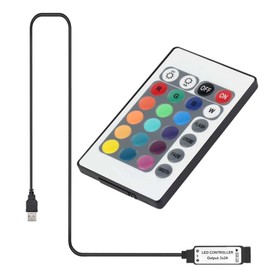 Meruido DC 5V 24 Key IR Remote Controller with 1m USB Inline IR Controller for 5050 2835 RGB LED Light Strip