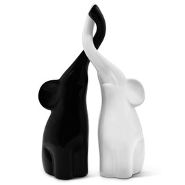 FeinKnick Harmonious Ceramic Elephant Couple in Black and White – Modern Sculpture as a Pair of Two Individual Elephants – Decorative Figure 26 cm High – Elephant Good as a Gift