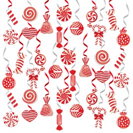26 PCS Christmas Ceiling Decorations, Candy Ceiling Decorations, Party Hanging Decorations, Christmas Foil Vortex Decorations, Christmas Candy Spiral Design Decorations, Christmas Party Supplies