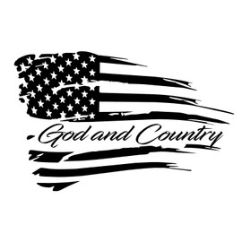 Distressed American Flag- God and Country - Patriotic US Constitution- Vehicle Window Decal- Wall Home Decor Sticker (Red)