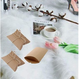 TFSYLISA 100Pcs Kraft Gift Bags Brown Small Pillow Boxes Vintage Natural Candy Boxes with Jute String for Christmas Party Wedding Birthday Baby Shower 3.5x2.5Inch