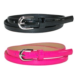 CTM® Women's Skinny Dress Belt (Pack of 2 Colors), Large, Black and Dark Pink
