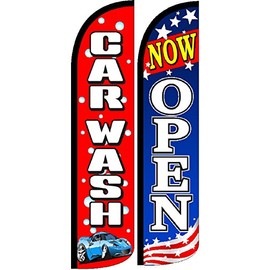 Car Wash Now Open Windless Flag- Pack of 2