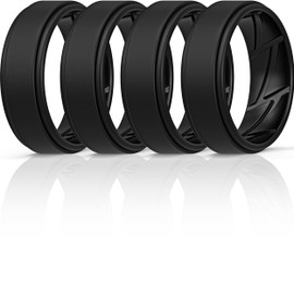 ThunderFit Silicone Wedding Ring for Men (4 Black Rings, 11.5-12 (21.3mm))
