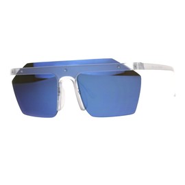 Blue Mirrored Lens Sunglasses Minimal Flat Top Rim Frost Square Exposed Lens