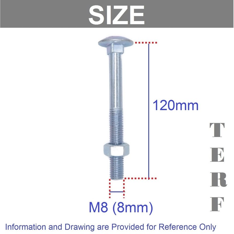 TERF® M8 X 120mm Cup Square Carriage Bolt and Nut