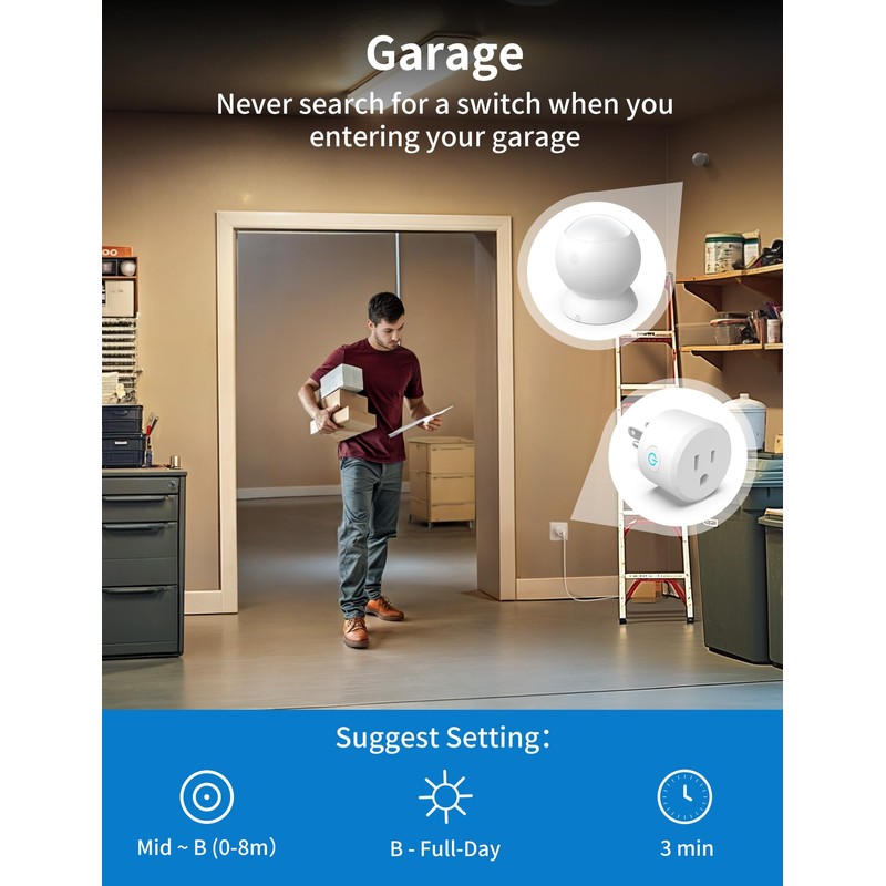 Wireless Motion Sensor Outlet with Timer, Plug-N-Play PIR Motion Activated