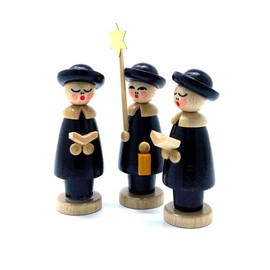 Woodturning Friedbert Uhlig, Miniature, Kurrende No. 03KS, Black Stained, 3 Figures, 5 cm High, Turned from Regional Wood, Real Handmade from the Ore Mountains, Christmas, Wood Art, Real Wood