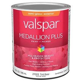 Valspar 27003 Tint Base Medallion Plus Exterior Paint & Primer, Semi-Gloss, 1 Quart