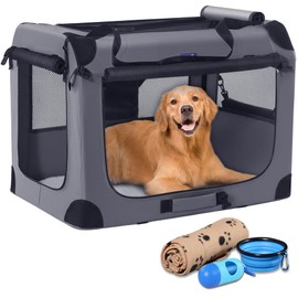 Petprsco 40 Inch Collapsible Dog Crate, Portable Dog Crates for Large Dogs, XL Dog Crate for Travel, 3 Door Soft Dog Kennel with Durable Mesh Windows Indoor & Outside