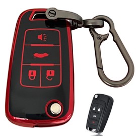 AIOEUOIA for Chevy Key Fob Shell Remote Key Fit for Chevy Cruze Camaro Impala Equinox GMC Terrain Buick Regal Lacrosse Smart Key (4 Buttons Black-Red)